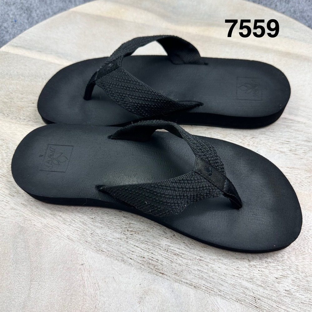 Reef Mens Black Woven Strap Flip Flop Sandals Size 8 Cushioned Beach Shoes